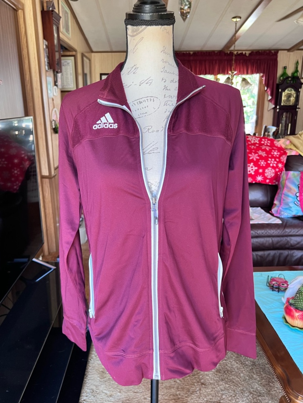 Adidas Maroon or Burgundy Full Zip Front Jacket With Climalite Women’s Size M.